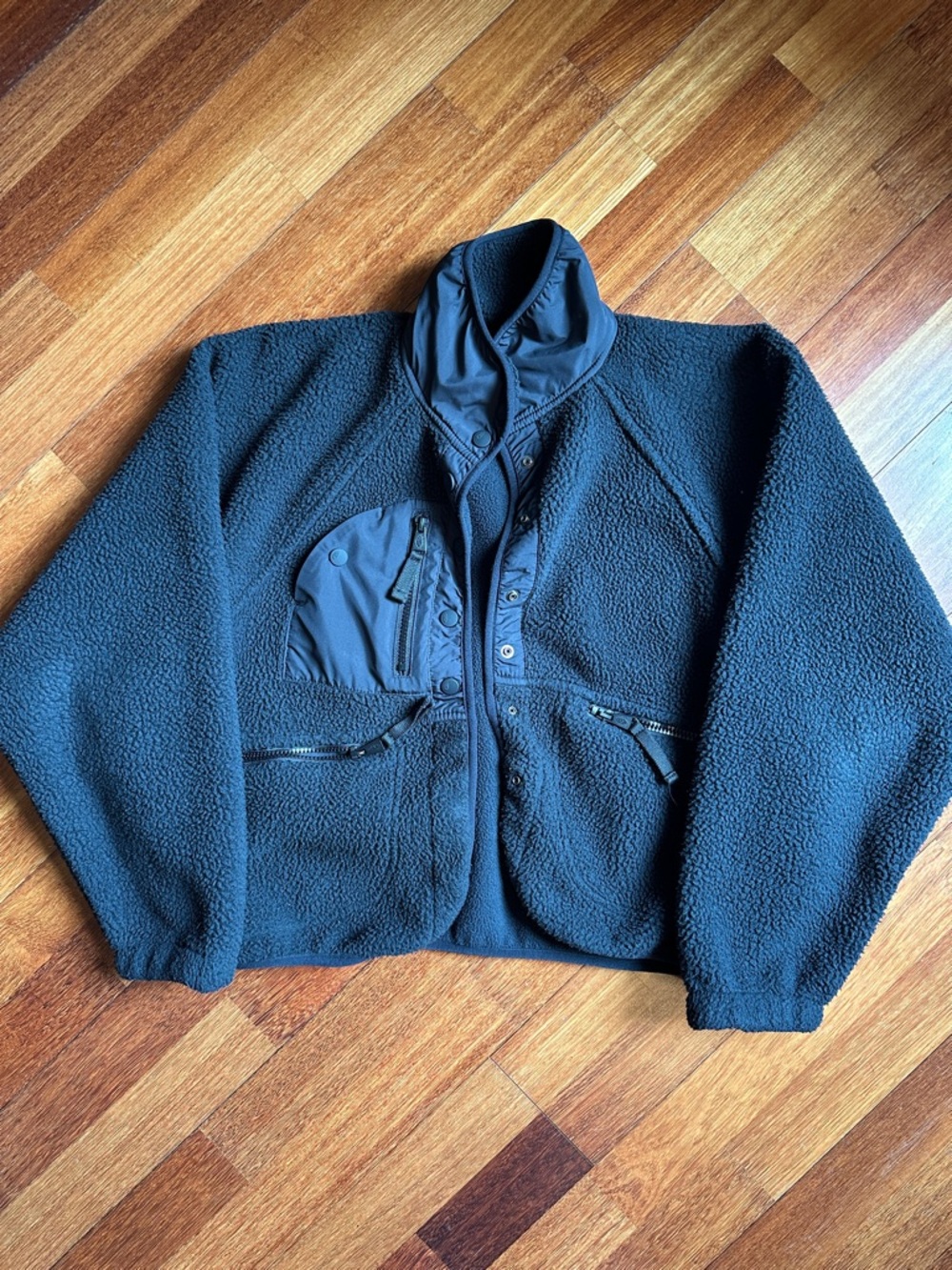 Black Fleece Zip-Up Sherpa Jacket